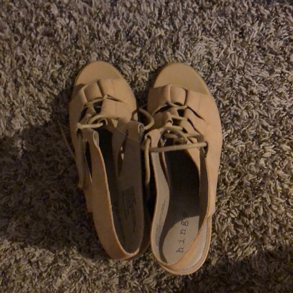 Never Worn Tan Hinge Strap Wedges